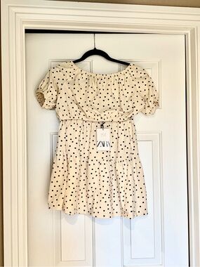 ZARA Cream top and skirt with Black Polka Dots